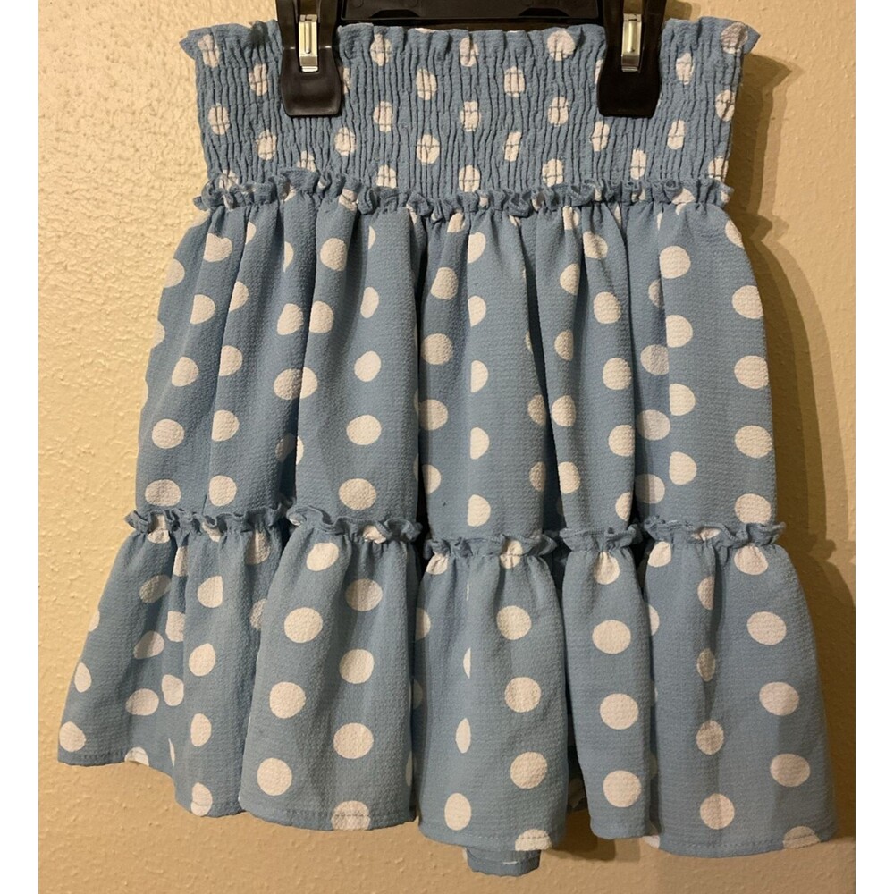 Altar’d State Girls Skirt Sz M Light Blue Polka Dot Tiered Ruffle Smocked Lined